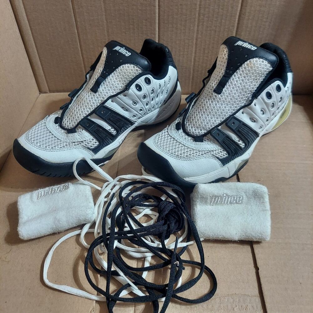 Prince T22 Women’s US 9.5 White Black Tennis Sneakers Shoes + Sweat Bands